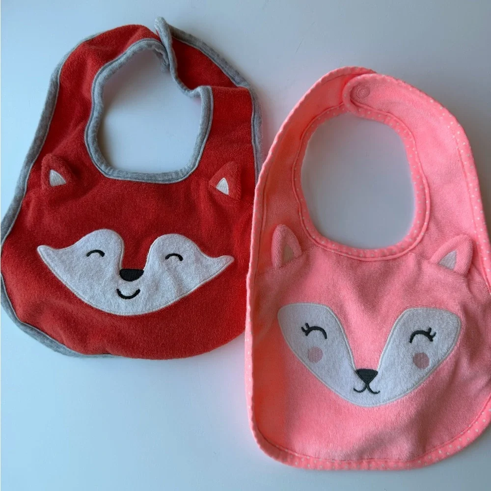 🦊Carter's Fox Baby Bib Set Orange and Pink Set of 2